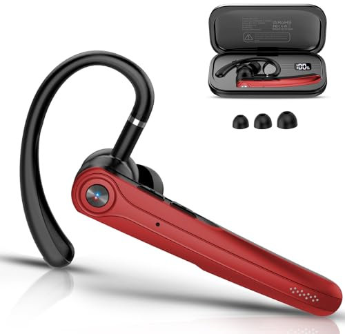 Atheewon Oreillette Bluetooth sans Fil V5.3, 120 Heures de Conversation Mains Libres Bluetooth Oreillette, Ecounteurs Bluetooth avec Double Micro antibruit ENC pour Conduite/Affaires/Bureau, Rouge
