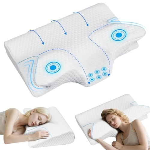 KIENG Oreiller cervical en mousse à mémoire de forme, oreiller ergonomique pour soulager les douleurs au cou et aux épaules, oreiller de soutien orthopédique pour les personnes dormant sur le côté/sur