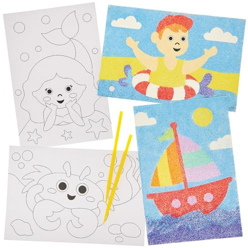 Baker Ross FN417 Summer Sand Art Pictures - Pack of 10, Sand Arts and Crafts for Kids
