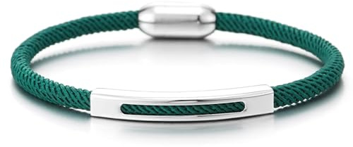 COOLSTEELANDBEYOND Hommes Femmes Mince en Vert Nautique Marin Yacht Corde Bracelet avec Acier Inoxydable Charmes, Fermoir Magnétique