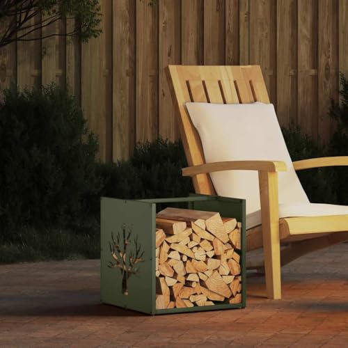 AJJHUUKI Fireplace & Wood Stove Accessories-Log Racks & Carriers-Firewood Rack Olive Green 40x40x40 cm Cold-rolled steel