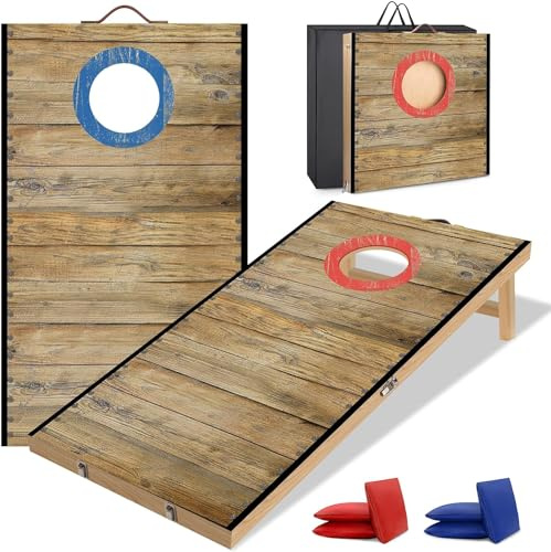 NZQXJXZ Set da Gioco per Cornhole, 60x30cm Tavole per Fori per Mais Premium in Legno Massello con 6 Sacchi di Fagioli e una Borsa per il Trasporto, Set da Gioco per Lancio di Mais per Bambini e Adulti