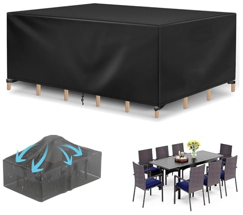 HNKDKJ Housse Table de Jardin 180x100x75cm/LxWxH Housse de Protection Mobilier Exterieur Rectangulaire Bâche de Protection Tissu Oxford 420D pour Meubles Étanche Housse de Table de Jardin Imperméable