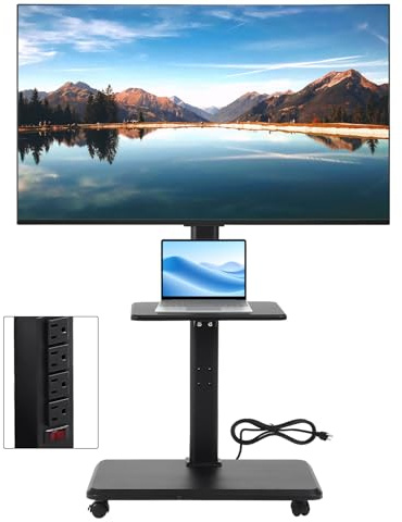 Mobile TV Stand - Rolling TV Cart with Power Outlet，Mobile TV Cart for 32-70 inch TVs up to 88 lbs, Height Adjustable Portable TV Stand on Wheels