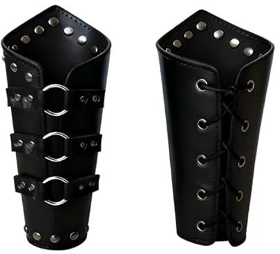 Floatdream 2 Piezas Medieval Arm Guard, Brazaletes Medievales Negros, Protectores de Brazos de Cuero, para Protección Diaria, Tiro con Arco, Deportes (Negro)