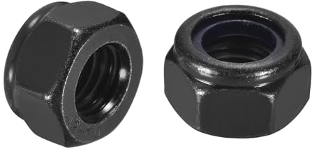 QUARKZMAN 50Pcs Tuercas Hexagonales Autoblocantes Con Insertos De Nylon M12 X 1.75, Tuercas De Seguridad Con Insertos De Nylon De Acero Inoxidable 304 Para Fijadores, Negro&Negro