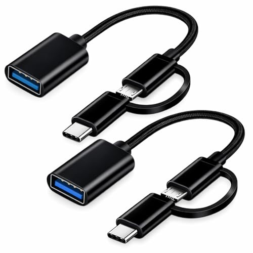 PaYuanRaoTi 2PCS 2-en-1 OTG Adaptateur et Câble, Cable OTG Multifonction pour Transfert De Données Rapide, Adaptateur USB C vers Micro USB Compatible Smartphones Tablettes Ordinateurs