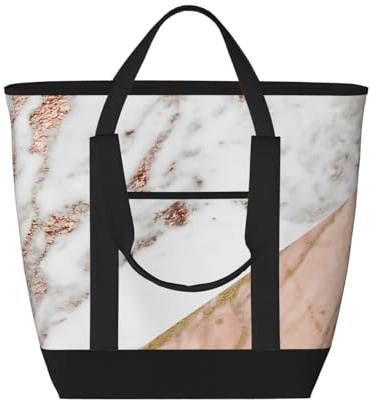 asbwuo Sac cabas isotherme en marbre rose doré – Grand format, imperméable et adapté au contact alimentaire, idéal pour faire les courses, déjeuner, pique-niquer et emporter des plats.