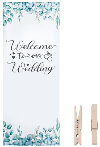 INFUNLY Panneau « Welcome to Our Wedding » avec clips - 75 x 200 cm - Tissu en lin - Bannière de mariage - Bannière de mariage - Décoration de fête de fiançailles
