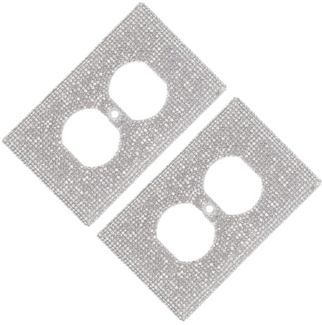 FUTUREORYY Lot de 2 Plaques Murales Décoratives en Métal Argenté Ornées de Cristaux Scintillants, Cache-prises de Sécurité pour Bébés, Finition Brillante pour Salon, Chambre et