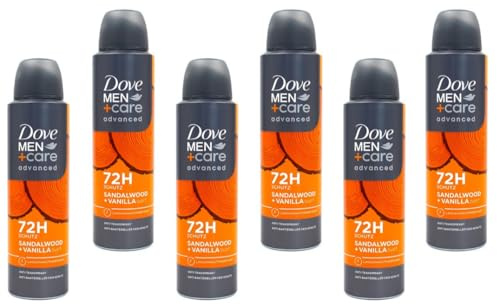 6x Dove Men+Care Advanced Anti Transpirant Spray Sandalwood & Vanilla Duft mit ¼ Pflegecreme Deodorant mit 72 Stunden Schutz gegen Körpergeruch und Achselnässe,150 ml (6er Pack)