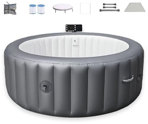 Aufblasbarer Whirlpool für 4 bis 6 Personen mit 180 Luftblasendüsen, tragbares Outdoor-Spa-Set inklusive Heizung, Pumpe, Filter und isolierter Abdeckung