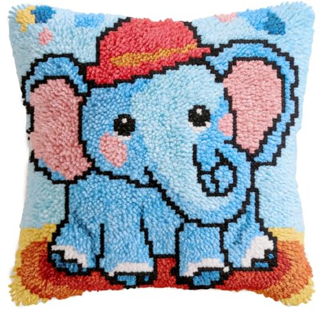 Alongen DIY Latch Hook Kit for Beginners – Cute Animals Pillow Kit