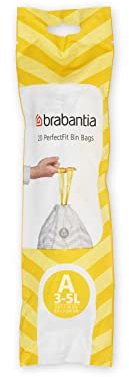 Brabantia IdealFit Bin Liners (Size A/3 Litre) Ideal Quality Thick Plastic Trash Bags with Tie Tape Drawstring Handles (20 Bags), White