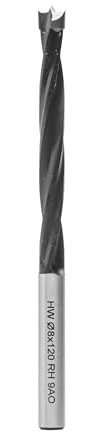 ENT 26403 Holzspiralbohrer mit HW-Kopf, Schaft (S) 8 mm, Durchmesser (D) 8 mm, NL 75 mm, L 120 mm