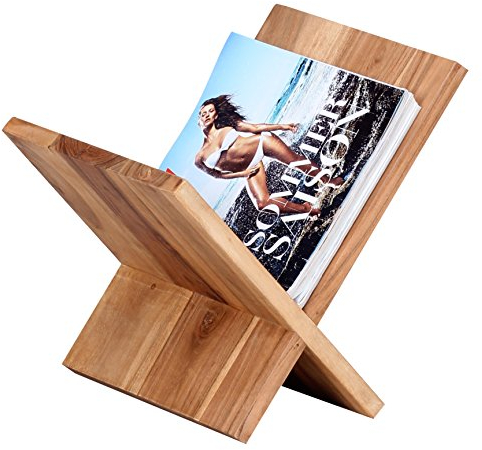 FineBuy Porte-revues en Bois Massif d'Acacia 29 x 31 x 28 cm | X-Forme Porte-journaux Style Maison de Campagne | Étagère et Panier de Journal en Vrai Bois