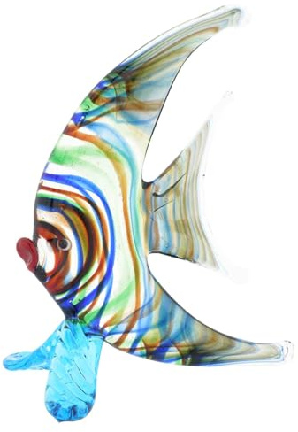 Figura coleccionable de pez ángel de cristal de Venecia de Murano, estatua de 4 pulgadas hecha a mano en Italia, estatua de vidrio soplado, transparente, multicolor, pez tropical, escultura de animal