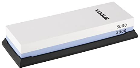 Vogue Dual Grit Whetstone Kitchen Sharpener Set -2000-5000 - Includes Non-slip Holder, Suitable for All Knives CN277 | Double-sided design features a 2000 grit for routine sharpening and a 5000 grit for honing to keep blades sharp.