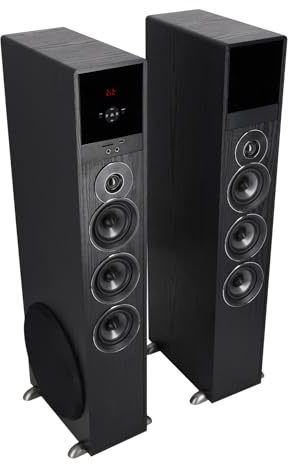 Rockville TM150B Powered Home Theater Tower Speaker System, Black, 1000W, 10 Subwoofers, Bluetooth, USB/SD Playback, FM Radio, Remote Control, Karaoke Ready, Perfect for Home Entertainment