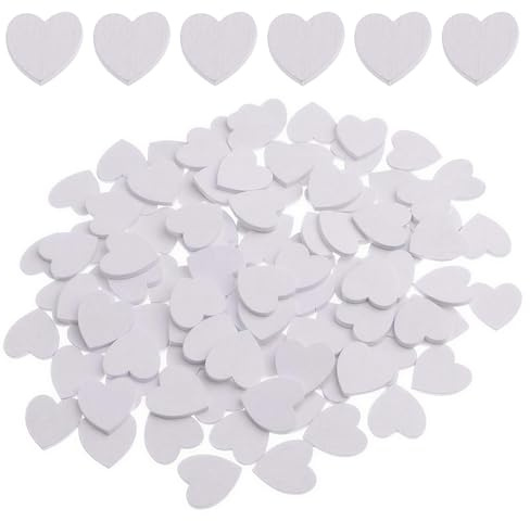 Weddecor 100 Stück Weiß Herz aus Holz 2cm Uni Dekorativ Scheibe Verzierung für Kunst & Basteln, Hochzeit, Weihnachten, Karte Machen,Wohndekor,Scrapbooking,DIY Projekte - Weiß, 2cm