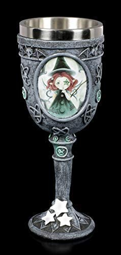 Figuren Shop GmbH Gothic Elfen Wein-Kelch - I'll Put A Spell On You | Fantasy Trink-Kelch, handbemalt, mit Edelstahleinsatz