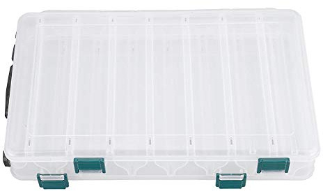 Lure Box, Double Side Transparent Plastic Bait Storage Case with 14 Compartment Drainage Holes, Portable Tackle Organizer