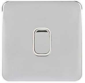 Schneider Electric GGBL2010WPCS Lisse Screwless Deco, Single Light Switch, Double Pole, Polished Chrome with White Insert, 20 AX
