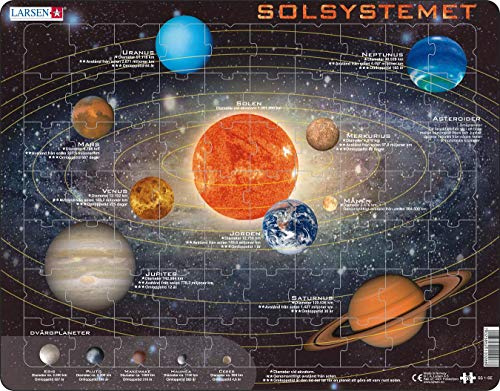 Larsen Puzzles SS1 Sonnensystem Lernpuzzle für Kinder, Schwedisch Ausgabe, 70-teiliges Rahmenpuzzle mit Planeten und Zwergplaneten, Lehrreiches Astronomie Lernspiel