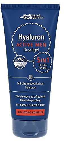 Hyaluron Active Men Duschgel | Mit Gletscherwasser | 5 in 1 Pflegeformel | Von medipharma cosmetics | 200 ml