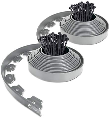 VOUNOT Flexible Rasenkante Kunststoff, mit 60 Erdanker, Länge 20m Höhe 5cm, Grau