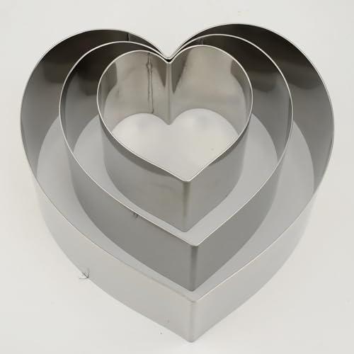 SADYFON Set of 3, Heart Shaped Cake Pan, Bottomless, 4 inch and 6 inch and 8 inch Cake Decorating Mould for Wedding, Party, Family other Occasions, Stainless Steel