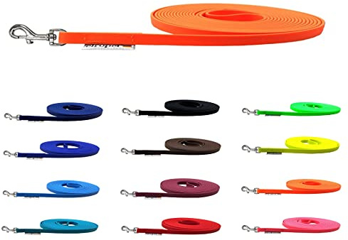 Schleppleine Biothane Hundeleine kleine Hunde 9mm 3m / 5m / 10m / 15m Hundeleine Biothane (5m OHNE Handschlaufe, Neonorange)