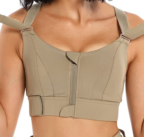 CLOUSPO Women Sports Bra Front Fastening High Impact Zip Front Post Surgery Running Yoga Bras Crop Top with Adjustable Straps
