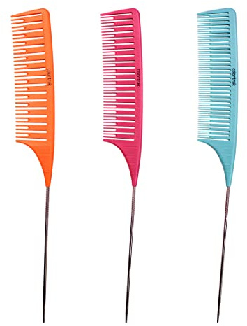Colortrak Fast-Trak Highlighting Carbon Fiber Combs (3 Pack), Each Comb with Different Width Teeth, Durable, Heat-Proof, Anti-Static to Prevent Frizz, Bleach Safe Stainless Steel Pintail
