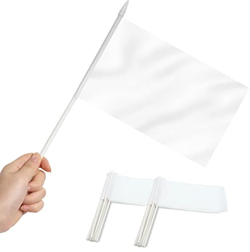 Anley Weiße Mini-Flagge, 12er-Pack – handgehaltene kleine Miniatur-Fähnchen, solide, weiße, Leere Fahnen am Stab – 12,7 x 20,3 cm mit Solider Stange und Speerspitze