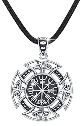 Keltisches Knoten Halskette 925 Sterling Silber ViKing Halskette/Kreuz Kette/Wikinger Anhänger/Nordische Mythologie Amulett/Lotus Halskette Amulett Schmuck für Herren Damen