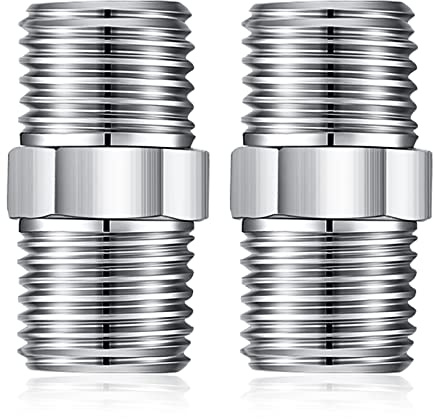 Shower Hose Connector, 1/2 Inch Hose Extension Stainless Steel Male to Male Hoses Connector Threaded Pipe Connection – 2Packs
