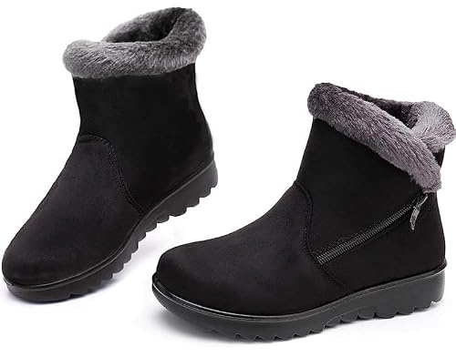 Maxome Snow Boots Womens Winter Boots Fur Lined Women Walking Boots Lightweight Anti-Slip Ankle Boots Side Zipper Outdoor for Ladies Girls Warm Booties