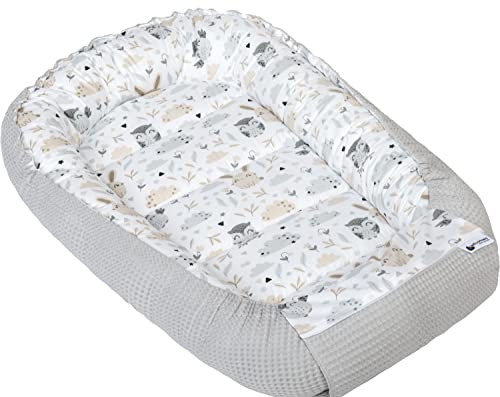 Medi Partners Babynestchen Babynest Waffle 100x60x15 Kuschelnest Kokon Nestchen Babys Neugeborene Babybett tragbar Reisebett 100% Baumwolle (Lichtung mit Grauer Waffle)