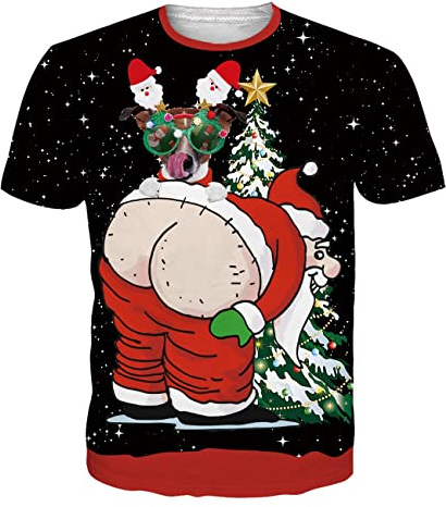 Fanient T-Shirts de Noël pour Hommes et Femmes imprimé 3D Humoristique Unisexe col Rond Manches Courtes idéal pour Les fêtes de Noël M-XXL