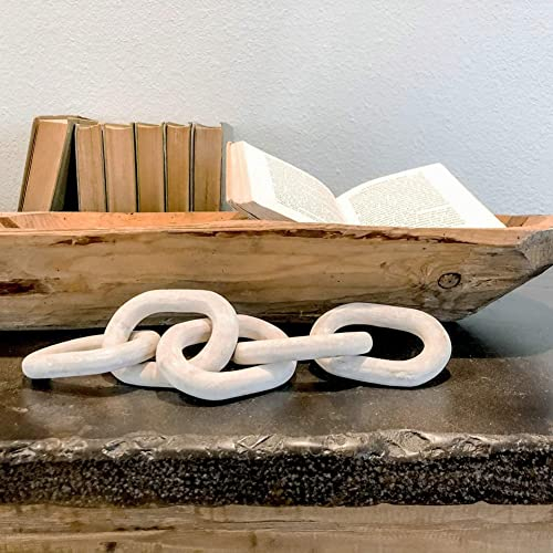Mrinb 5-Link Wood Chain Link Decor, Hand Carved Wood Art Craft Decorative Chain Knot Ornament Wood Knot for Rustic Tray Shelf Decor,Home Decor for Living Room, Farmhouse Coffee Table Decor (5-Link-A)