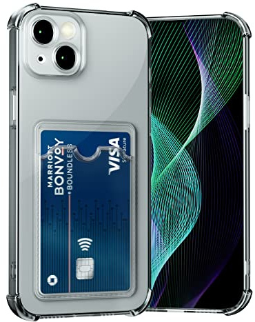 AKABEILA Hülle für iPhone 14 Plus Schutzhülle mit Kartenfach Transparent Silikon TPU Handyhülle Dünn Weiche Stoßfest Flexibel Handy Tasche Bumper Brieftasche Case Cover 6.7