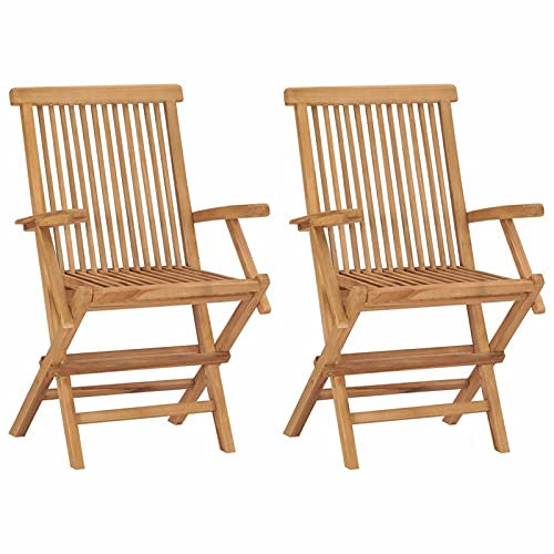 Mogou Klappbare Gartenstühle 2 STK. Gartenmöbel, Balkonstühle, Hochlehner, Balkonmöbel, Bistrostuhl, Garten Stühle, Sit Möbel, Armlehnenstuhl, Massivholz Teak