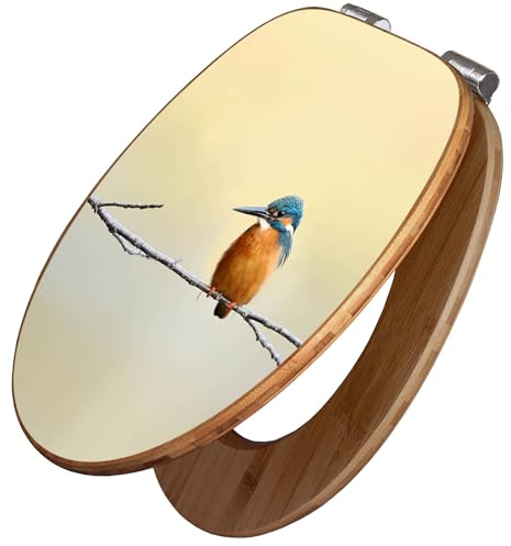 banjado Design WC Sitz Bambus Absenkautomatik 45,8x37,5cm - Toilettendeckel mit Absenkautomatik Holz - hochwertiger Bambus Klodeckel - WC-Sitz für gängigen Toiletten - Motiv Pause