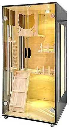 AoForce Großes Katzenhaus aus Holz for Katzen im Innen- und Außenbereich, mehrschichtiges Design, Tür aus gehärtetem Glas, Catio-Gehege mit Unterstand und Rädern (Color : B)