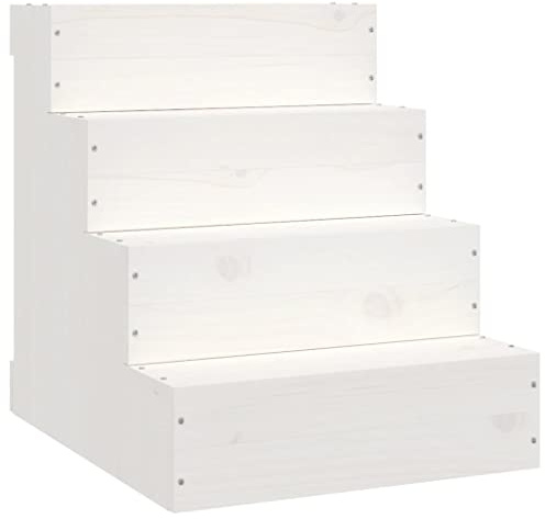 vidaXL Haustiertreppe, Hundetreppe mit Holzrahmen, Katzentreppe mit 3 Stufen, Aufstiegshilfe Treppe Katzen Hunde, Weiß Massivholz Kiefer