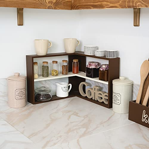 Declea Angolare alzatina con Mensola in Legno, Espositore a 3 Piani per Cibo, Dessert, Dolci, Arredo Cucina e Organizzatore da Cucina per Barattoli e Contenitori, Home Decor