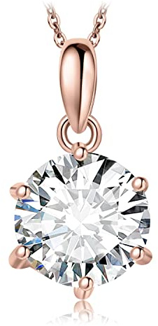 JewelryPalace Rundschliff 2ct Moissanite Kette Anhänger, Simulierter Diamant Braut Schmuck Set, Halskette Damen Silber 925 Collier Damen mit Stein, Schmuck Mädchen Geschenk für Frauen Rosegold 45CM
