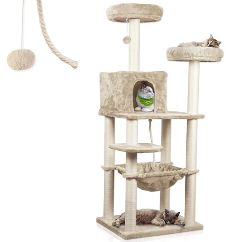 Lycce Kratzbaum groß ROYAL 145cm hoch mehrstöckiger Katzenbaum beige