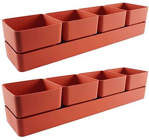 ECOMACETAS FLOWERPOT STORE Macetas Suculentas con 4 recipientes, Macetas pequeñas, Mini macetas de 6 Colores Distintos, con Orificios de Drenaje y Bandeja Incluido. (Rojo Coral, 2)